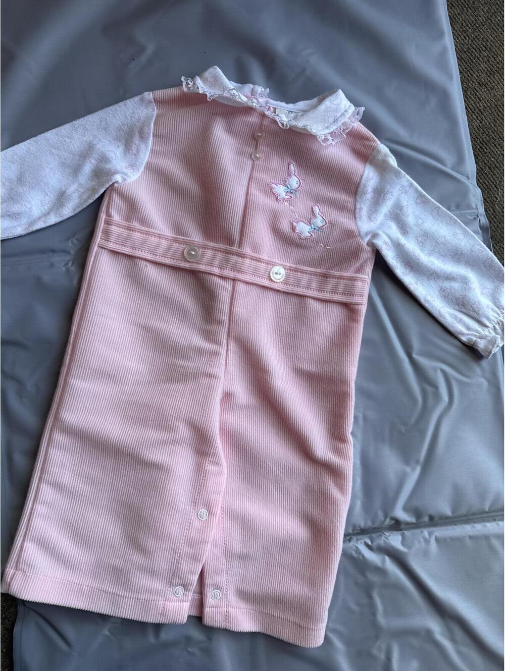 Tiny Fox Original Vintage Baby Romper 6-9M Pink Bunny Applique Lace Jumper